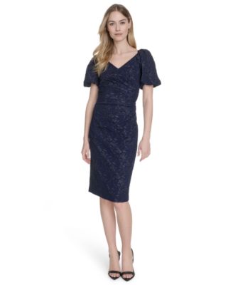 Eliza J - Women's Jacquard V-Neck Short-Sleeve Sheath Dress