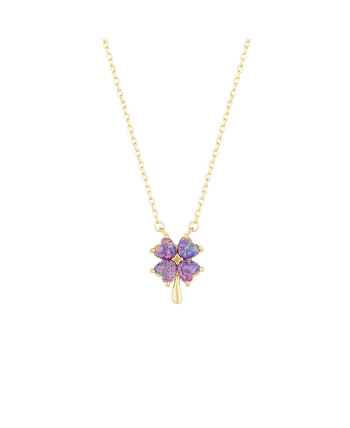 Purple Opal Four Leaf Clover Sterling Silver Necklace - Gold