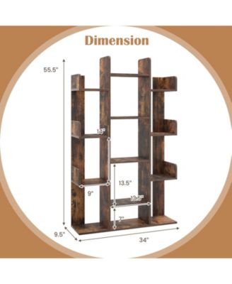 Tree-Shaped Bookshelf with 13 Compartments for Home Office