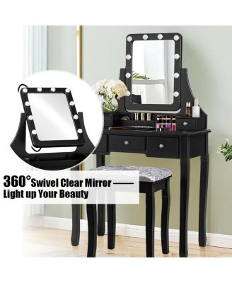 2-Pc. MDF 10 Dimmable Bulb Lighted Vanity Dressing Table Set with Cushioned Stool