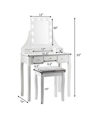 2-Pc. MDF 10 Dimmable Bulb Lighted Vanity Dressing Table Set with Cushioned Stool