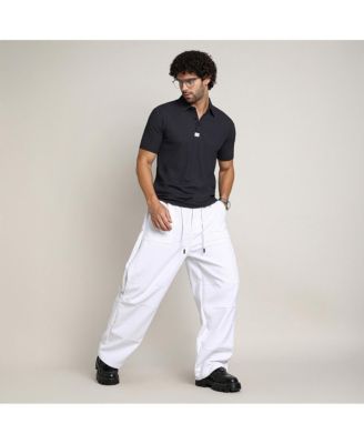 Men's Chalk White Relaxed-Panel Cargo Trousers