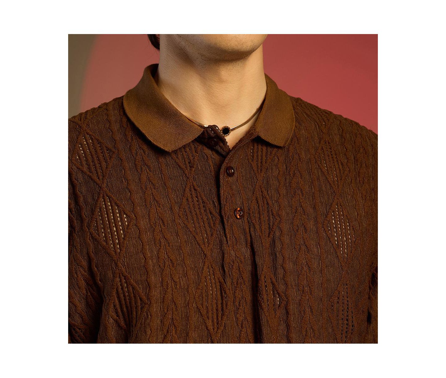 Мужская футболка Cahoot Chocolate Brown Argyle Oversized, цвет: Коричневый — фото 7