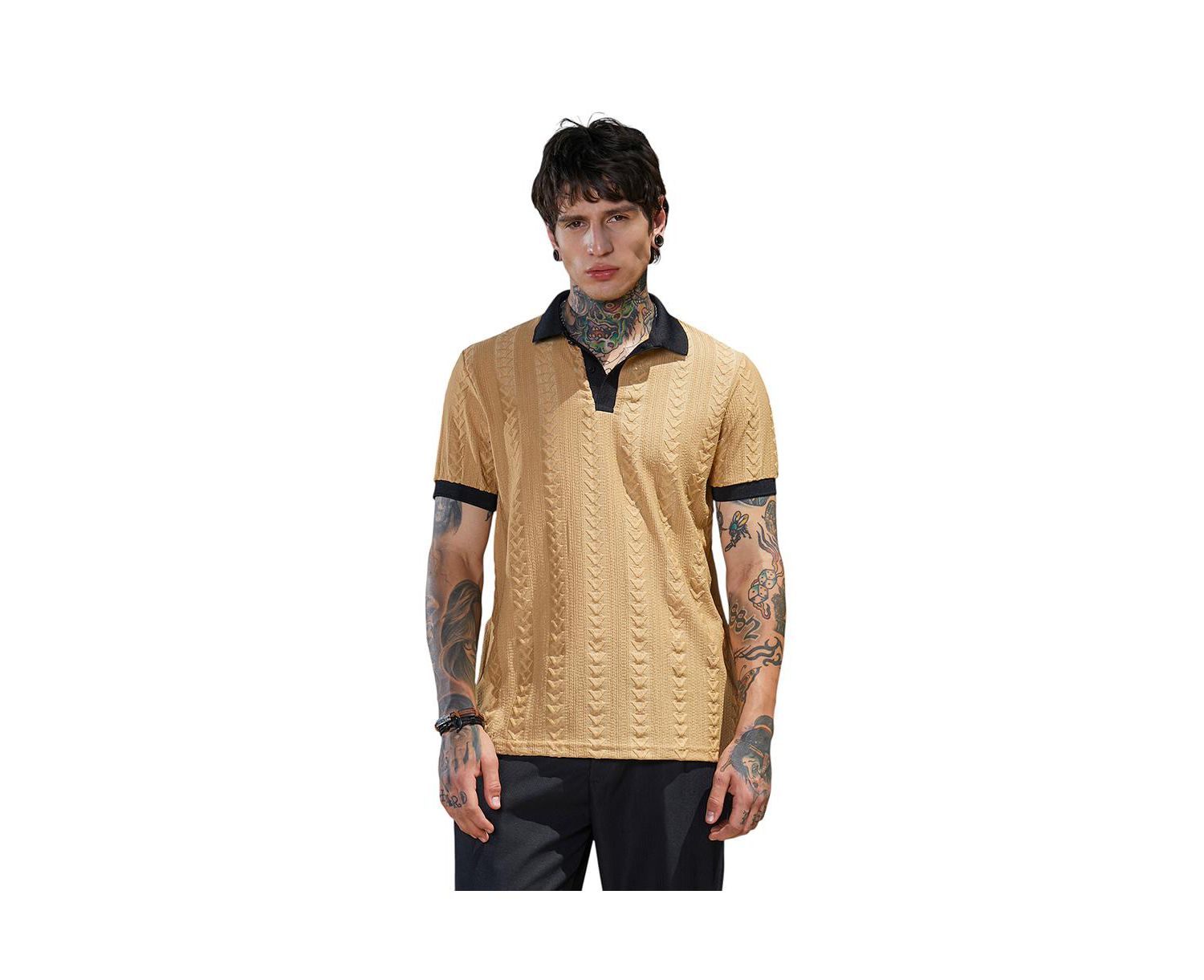 Men's Buff Beige and Obsidian Black Arc-Tactile Polo T-Shirt