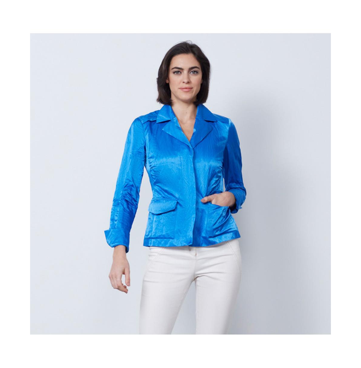 Women's Tailored Metallic Cotton Jacket Crete - Strong blue