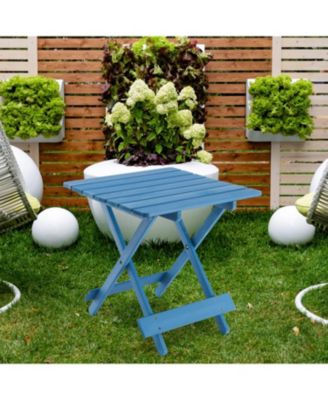 Folding Square Patio Table - Solid Wood, Blue