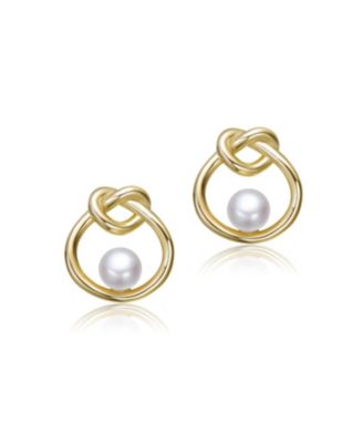 Kids 14K Gold Plated with White Pearl Knot Stud Earrings