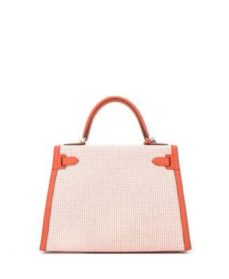 Pre-Owned Hermes Kelly 28 Handbag Quadrille Canvas and Orange Swift with Palladium Hardware