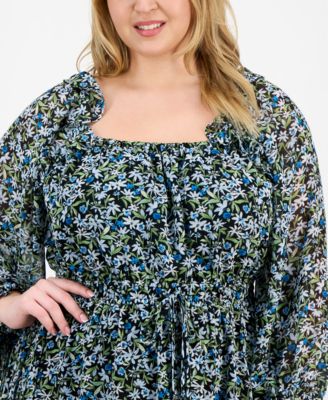 Trendy Plus Size Floral-Print Smocked-Waist Dress, Exclusively at Macy's