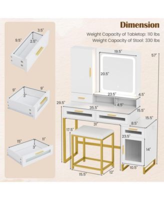 Makeup Vanity Desk Dressing Table and Stool Set with Lighted Mirror