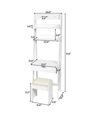 Vanity Desk Set with Flip Top Mirror, Hidden Storage Compartments and Cushioned Stool