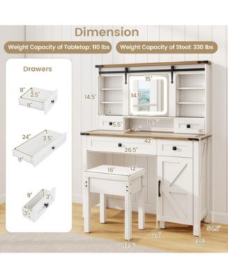 Makeup Vanity Desk with Mirror and 3-Color Dimmable LED Lights