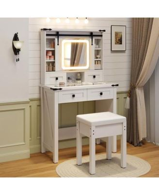 Makeup Vanity Desk with Mirror and Adjustable Storage Shelves