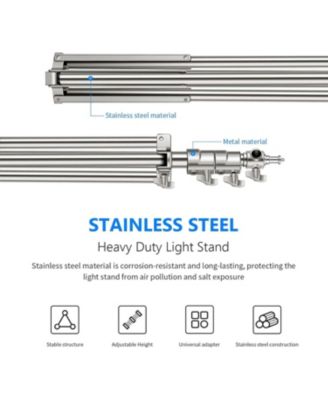 79"/2m Stainless Steel Light Stand, Spring Cushioned Heavy Duty Photography Tripod Stand with 1/4” to 3/8” Universal Screw Adapter for Strobe, LED Video Light, Ring Light, Monolight, Softbox