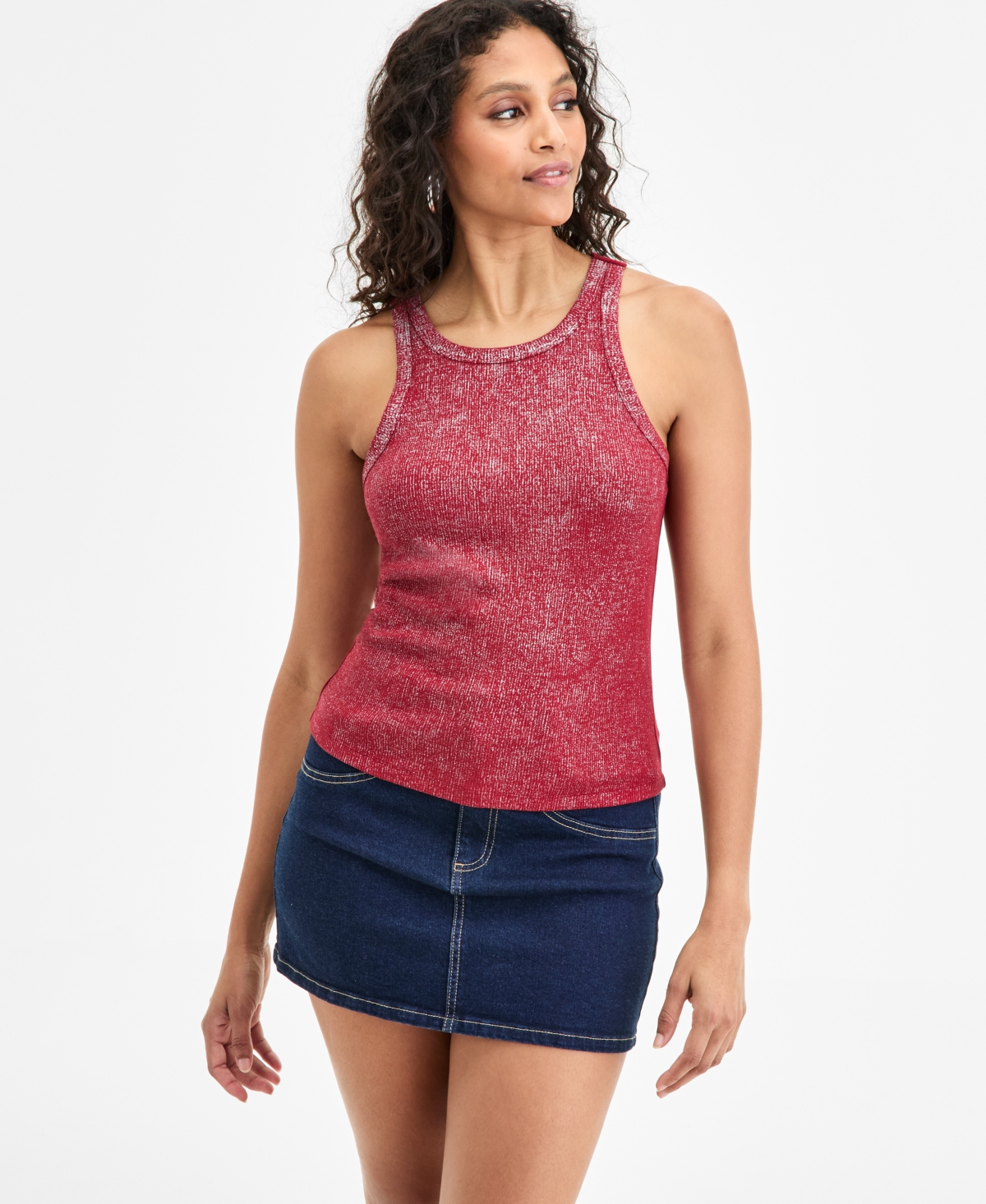 Bar Iii Women's Foiled Crewneck Tank, Exclusively At Macy's In Red