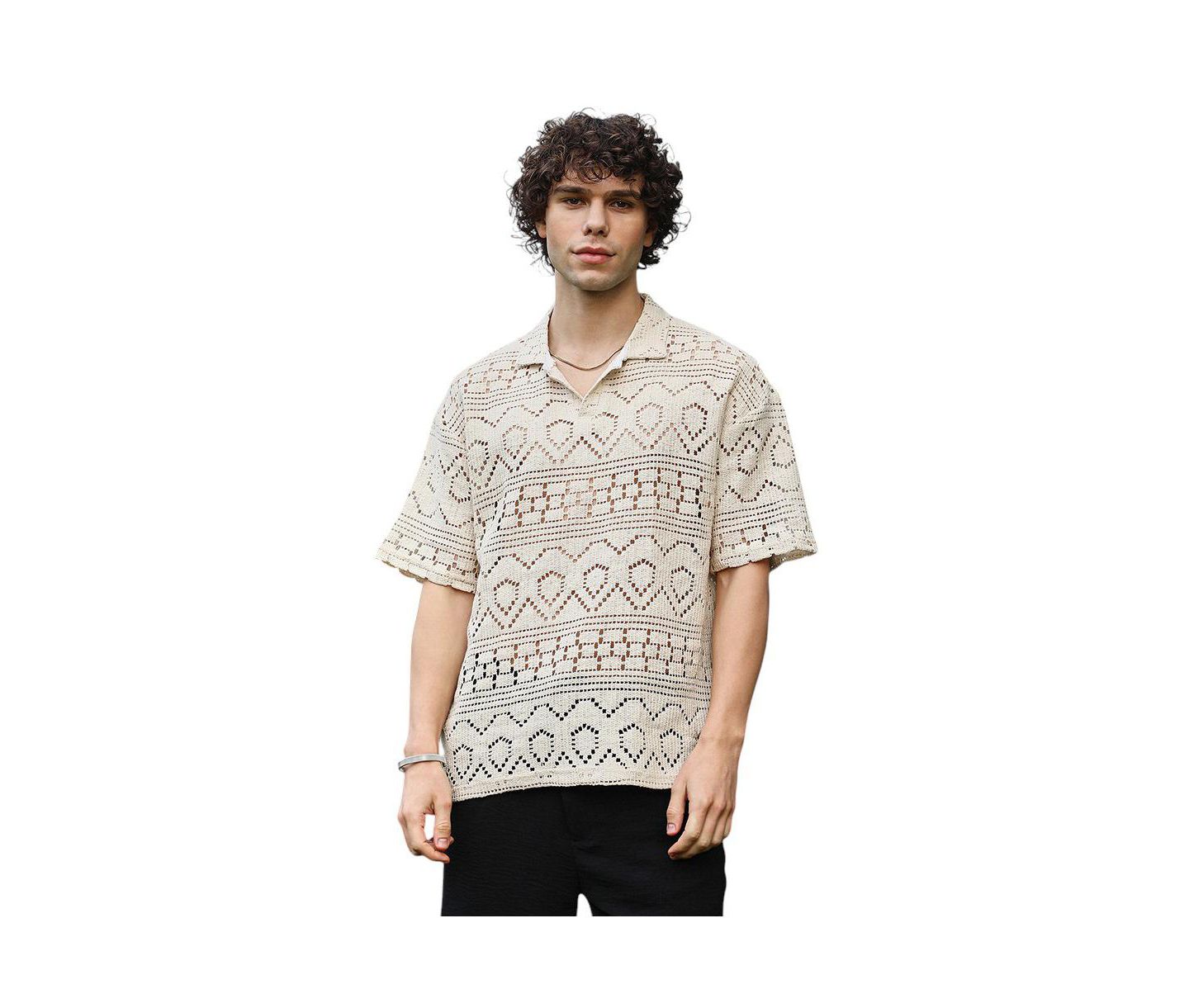 Мужская футболка Cahoot Campus Sutra Off-White Bohemian Oversized Polo, цвет: Белый — фото 1