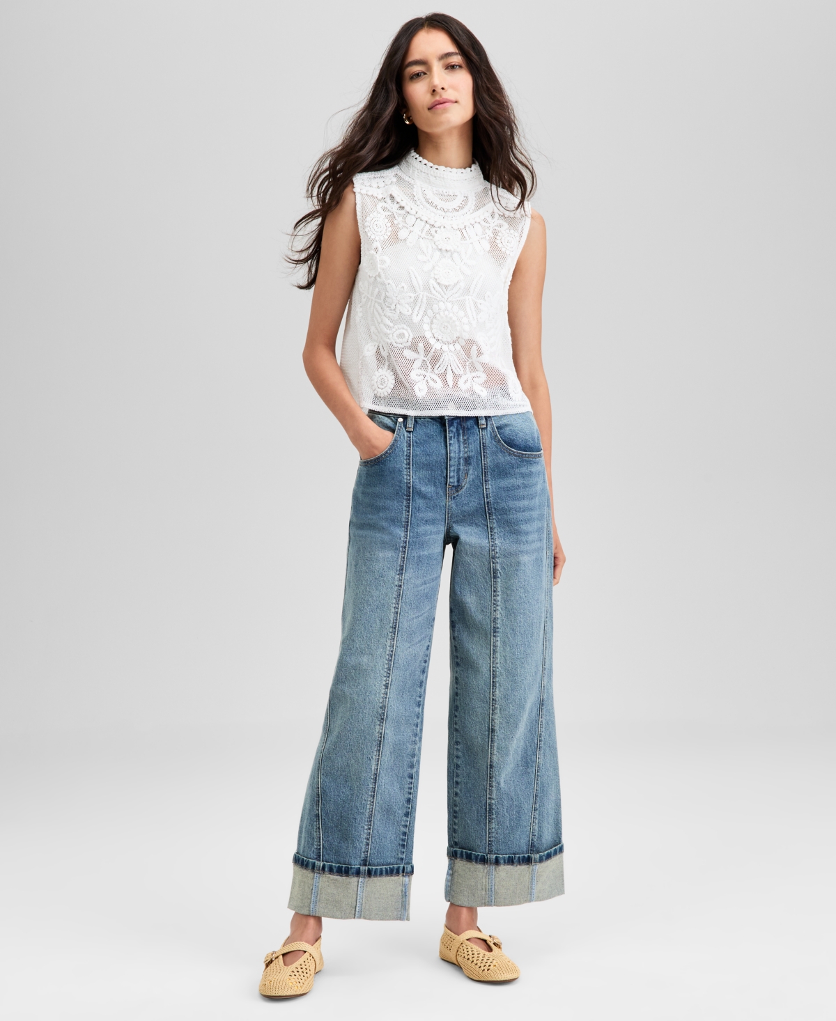 And Now This Petite Crochet Sleeveless Top, Exclusively At Macy's In Brown