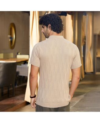 Men's Camel Beige Webbing-Tactile Polo T-Shirt