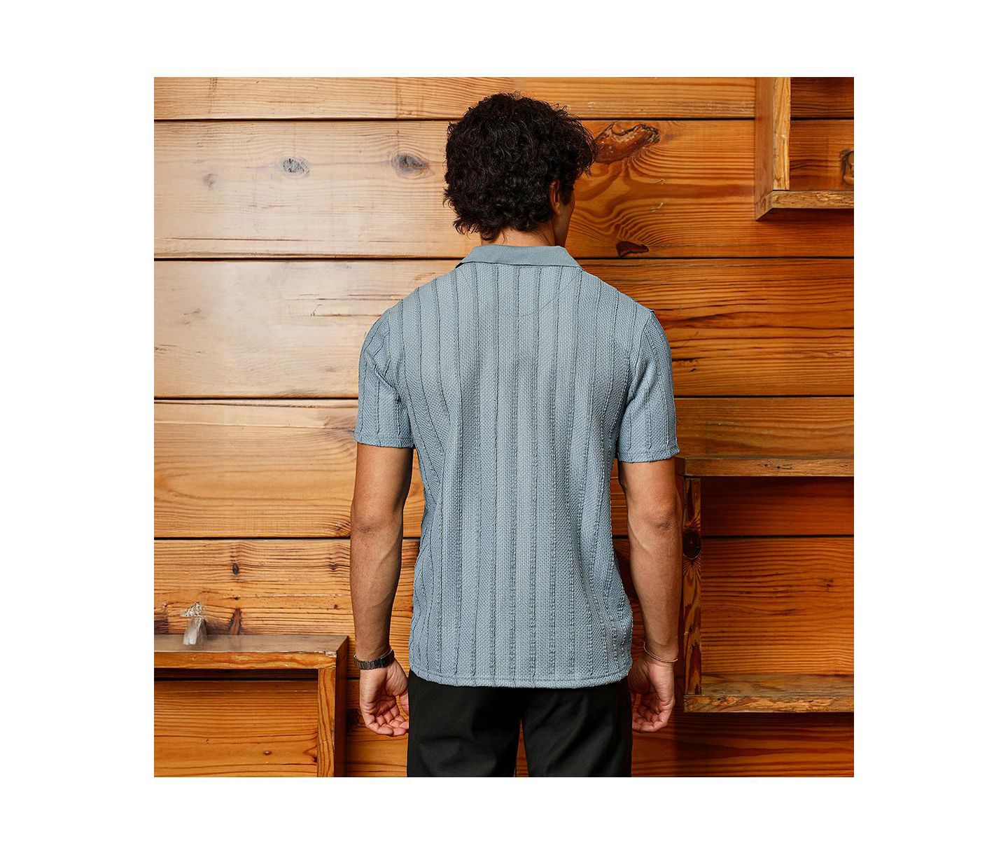 Мужская футболка Cahoot Campus Sutra Icy Blue Wicker-Tactitle Polo, цвет: Синий — фото 3