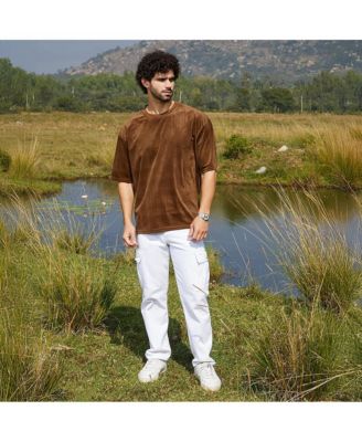 Men's Chocolate Brown Tartan-Plaid Oversized T-Shirt