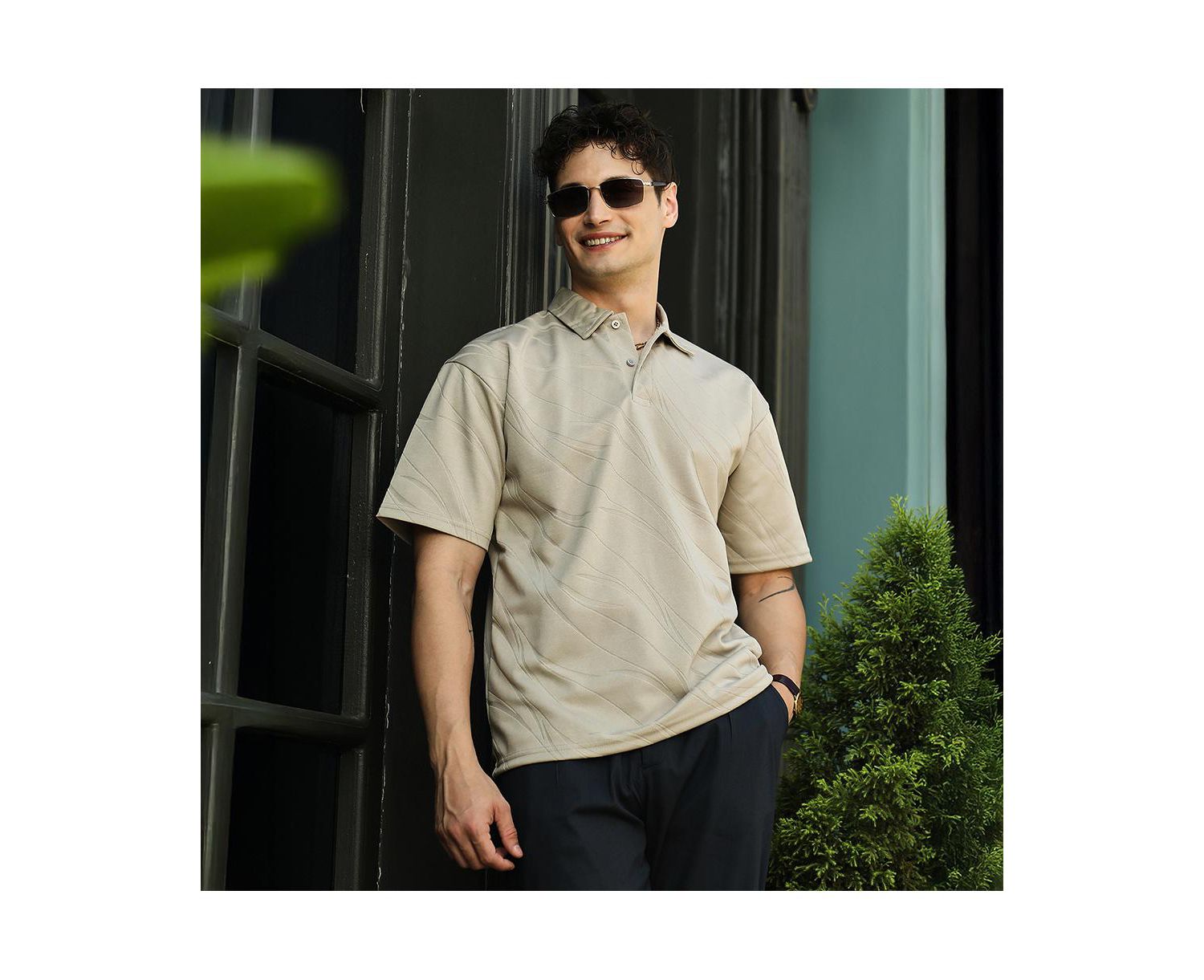 Men's Sand Beige Scratch-Tactile Polo T-Shirt