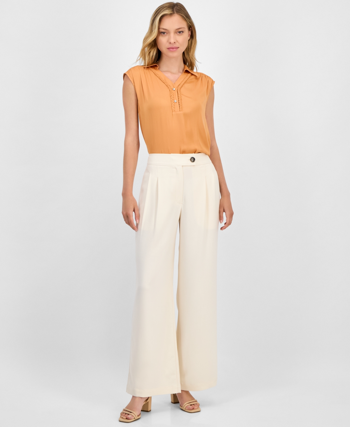 T Tahari Women's Pleated Wide-leg Pants In Brown