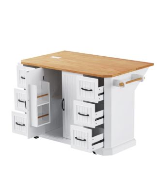 Rolling Kitchen Island Cart - Drop Leaf, Power, Storage