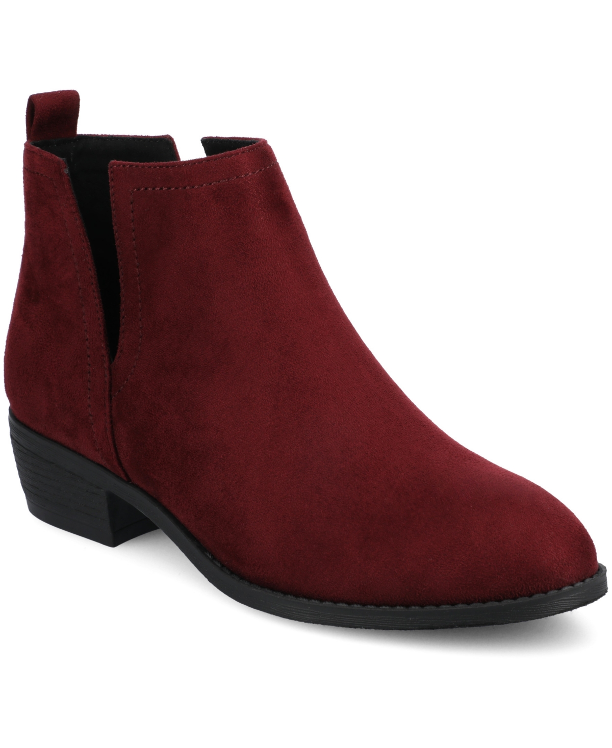 Journee Collection Women's Rimi Notched Ankle Stacked Heel Booties In Burgundy