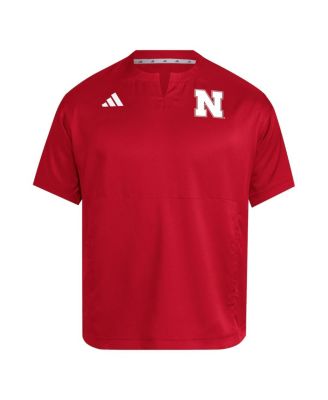 Men's Red Nebraska Huskers Dugout Coaches Adizero Notch Neck Pullover Sweatshirt