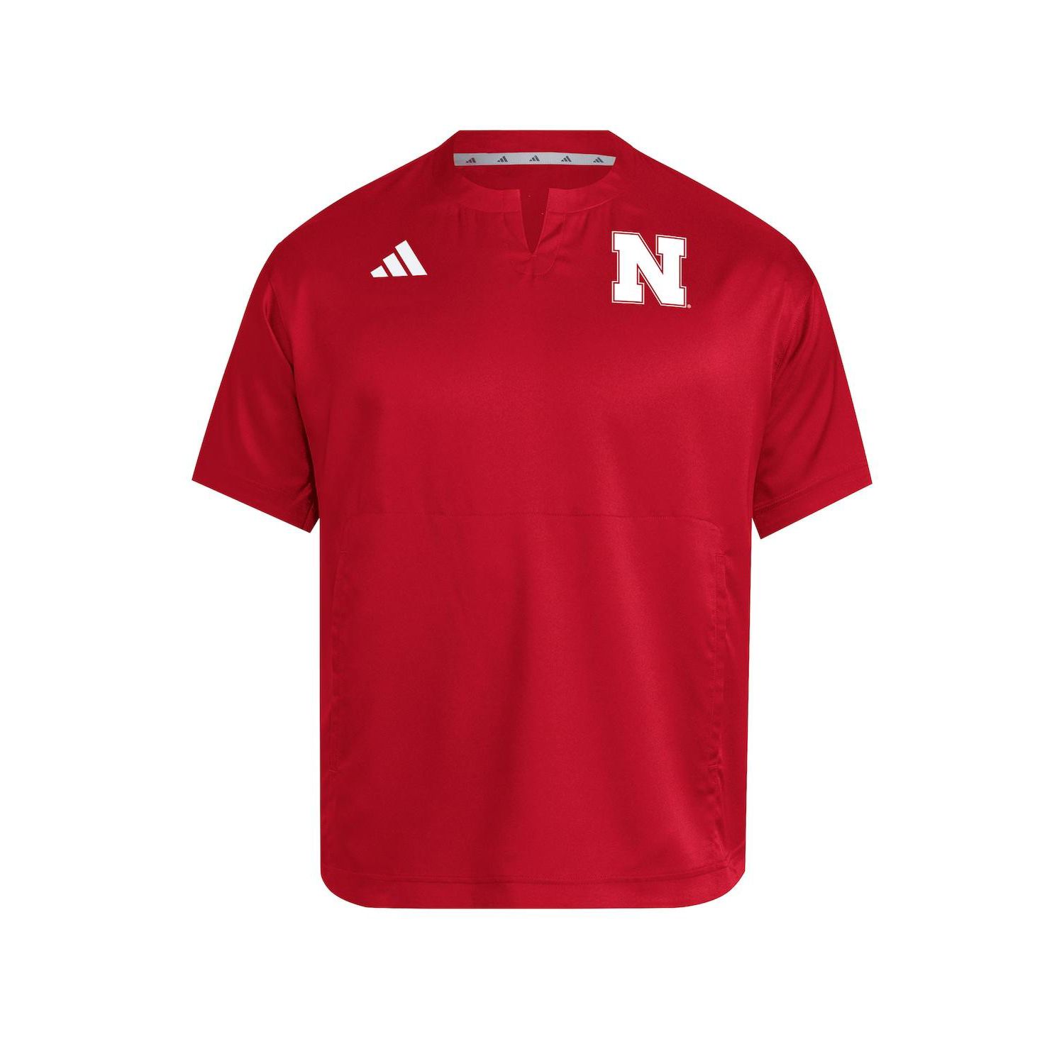 Men's Red Nebraska Huskers Dugout Coaches Adizero Notch Neck Pullover Sweatshirt