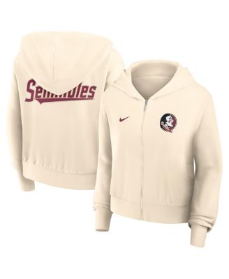 Nike - Women's Cream Florida State Seminoles Cropped Chill Full-Zip Hoodie