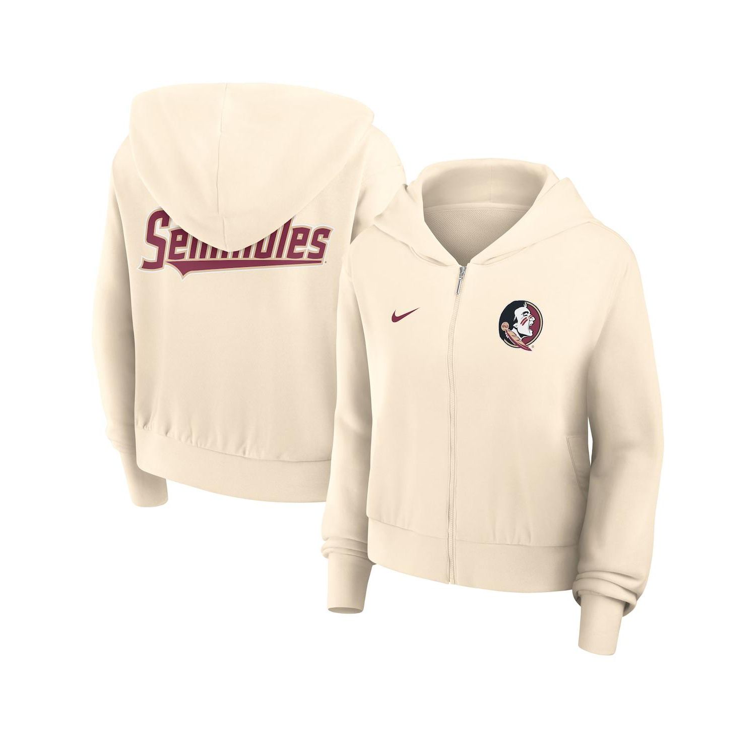 Women's Cream Florida State Seminoles Cropped Chill Full-Zip Hoodie