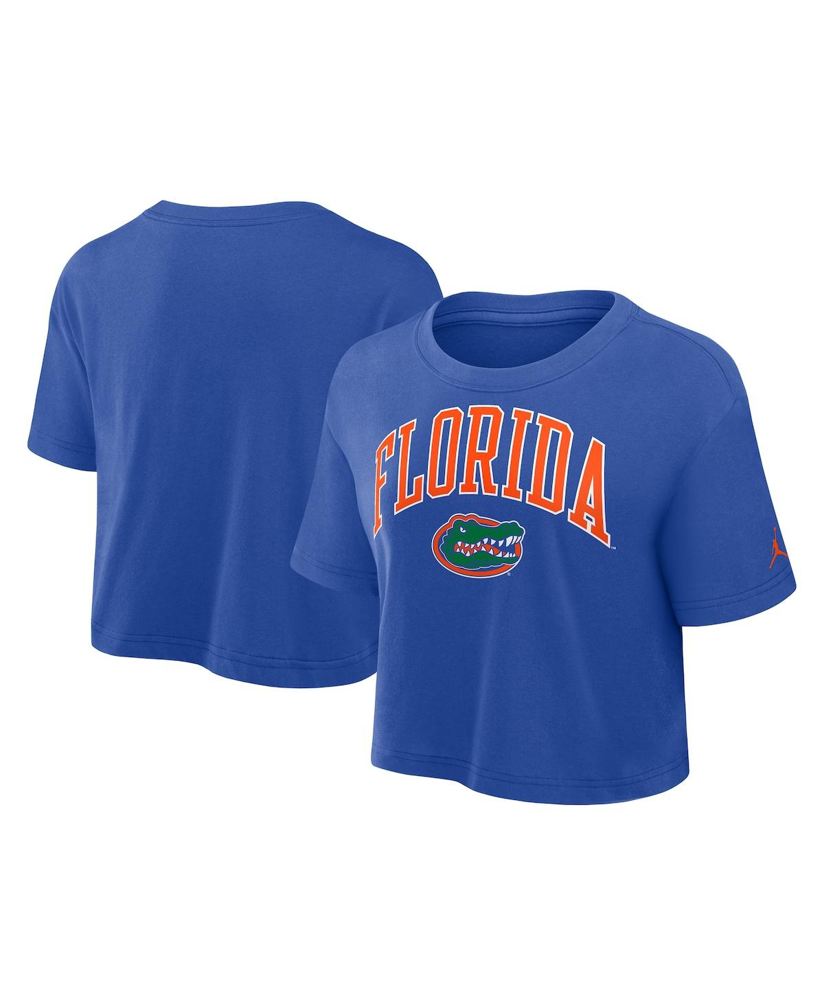 JORDAN WOMEN'S ROYAL FLORIDA GATORS ATHLETIC PREP ARCH CROPPED PERFORMANCE T-SHIRT 