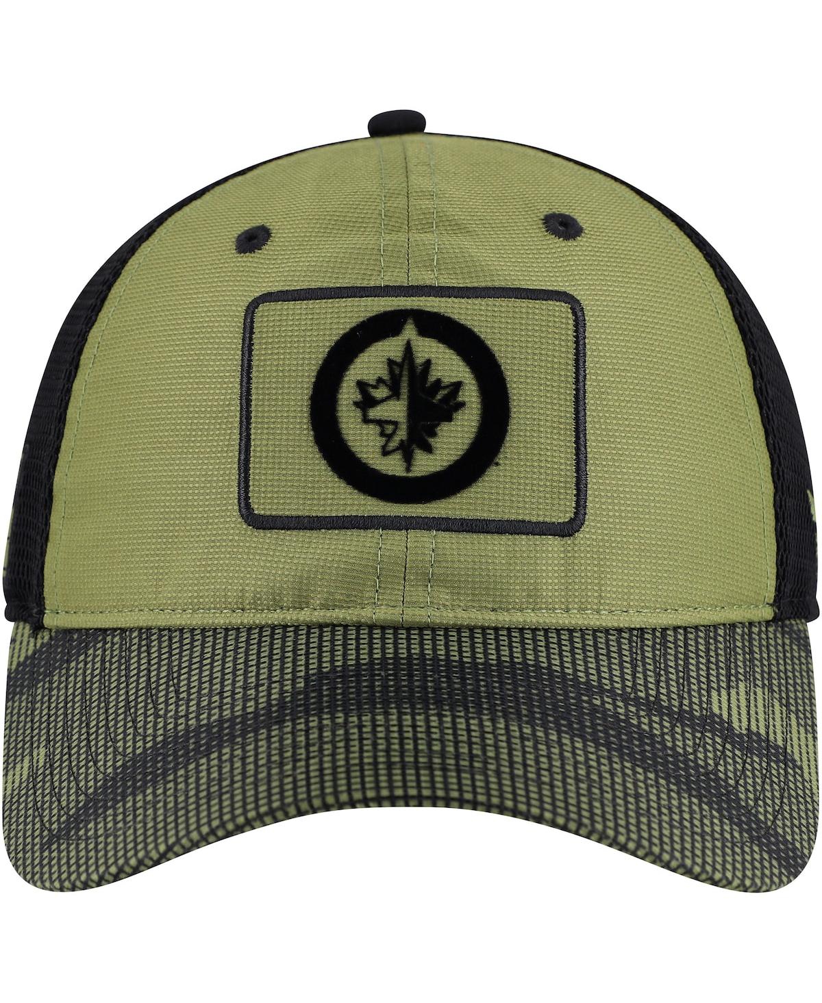 Fanatics Men's Olive Winnipeg Jets Military Appreciation Trucker Adjustable Hat