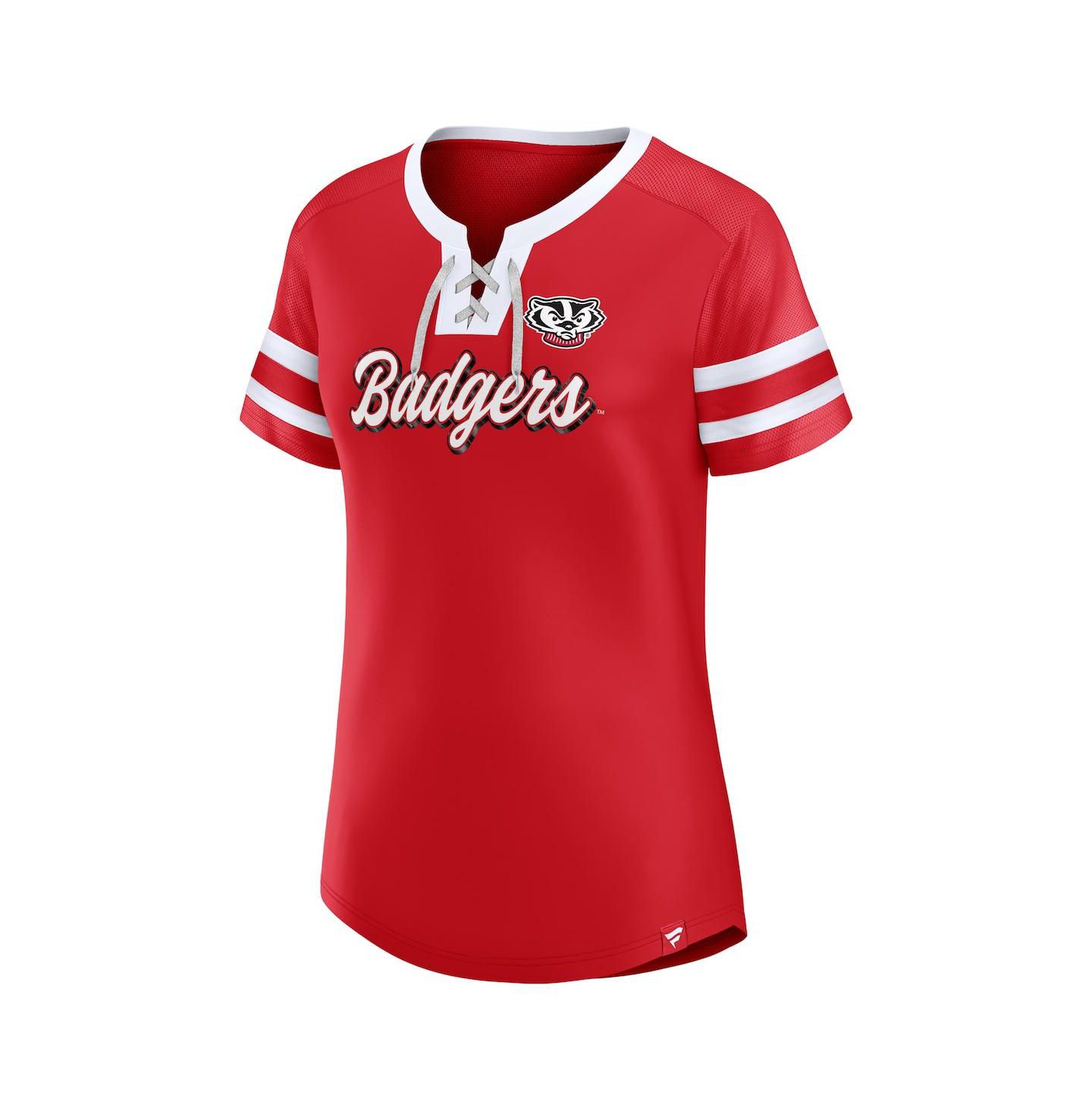 Женская футболка Fanatics Red Wisconsin Badgers Iconic Athena Lace-Up — фото 2