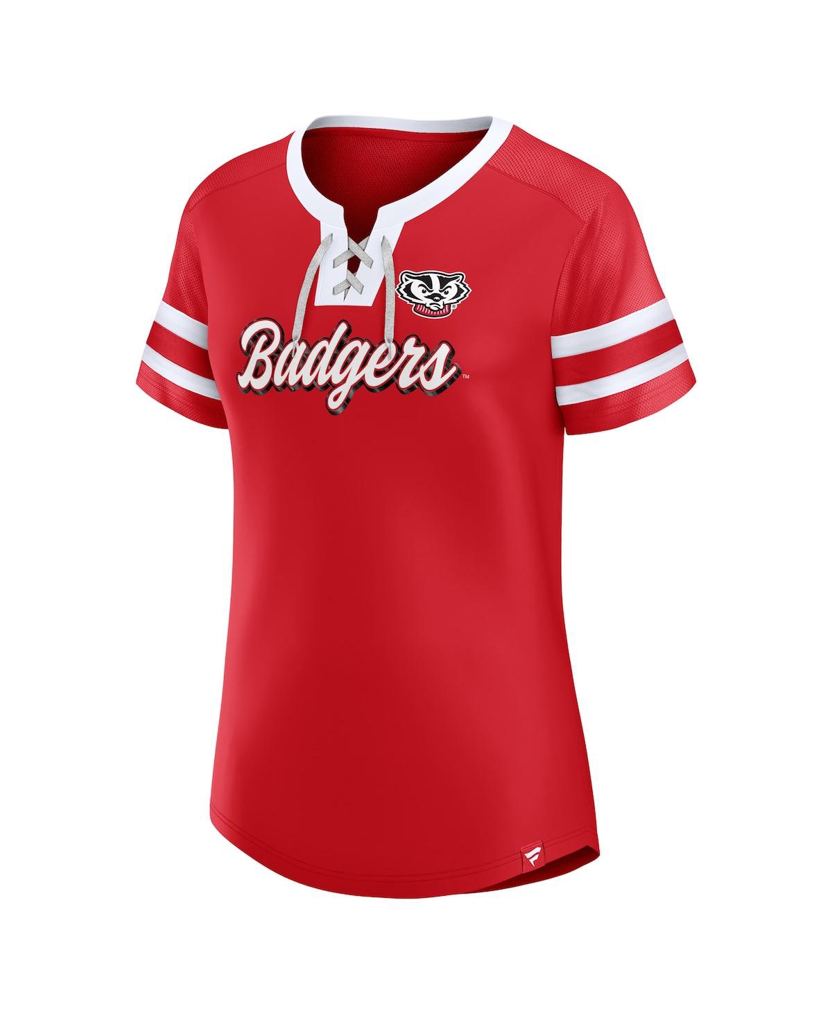 Fanatics Women's Red Wisconsin Badgers Iconic Athena Lace-up T-shirt In Red