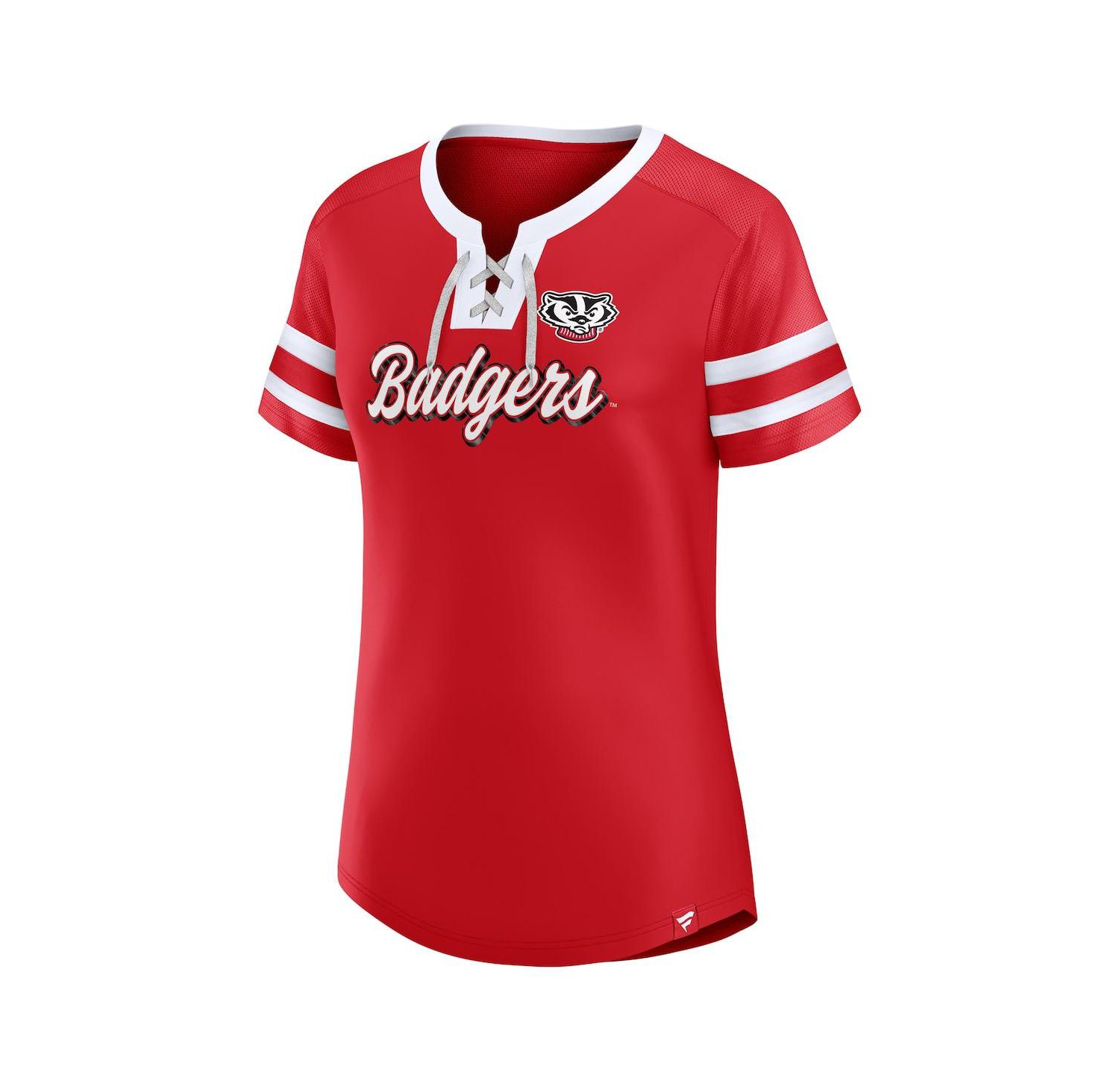 Women's Red Wisconsin Badgers Iconic Athena Lace-Up T-Shirt