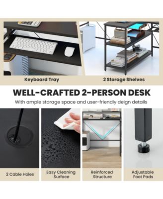 2-Person Reversible Computer Desk Long Office Desk with LED Lights