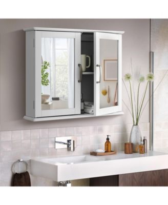 2-Tier Bathroom Wall-Mounted Mirror Storage Cabinet with Handles