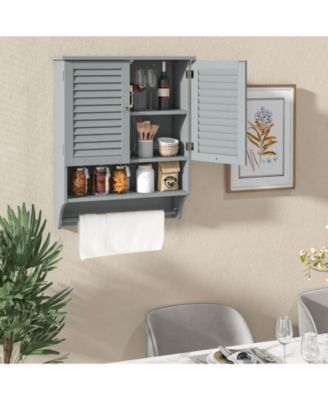 2-Doors Bathroom Wall-Mounted Medicine Cabinet with Towel Bar