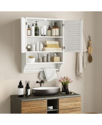 2-Doors Bathroom Wall-Mounted Medicine Cabinet with Towel Bar