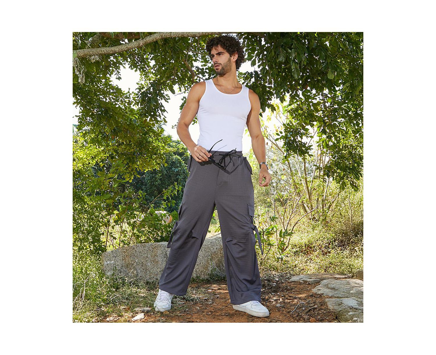 Men's Moon Grey Checkered Baggy Cargo Pants