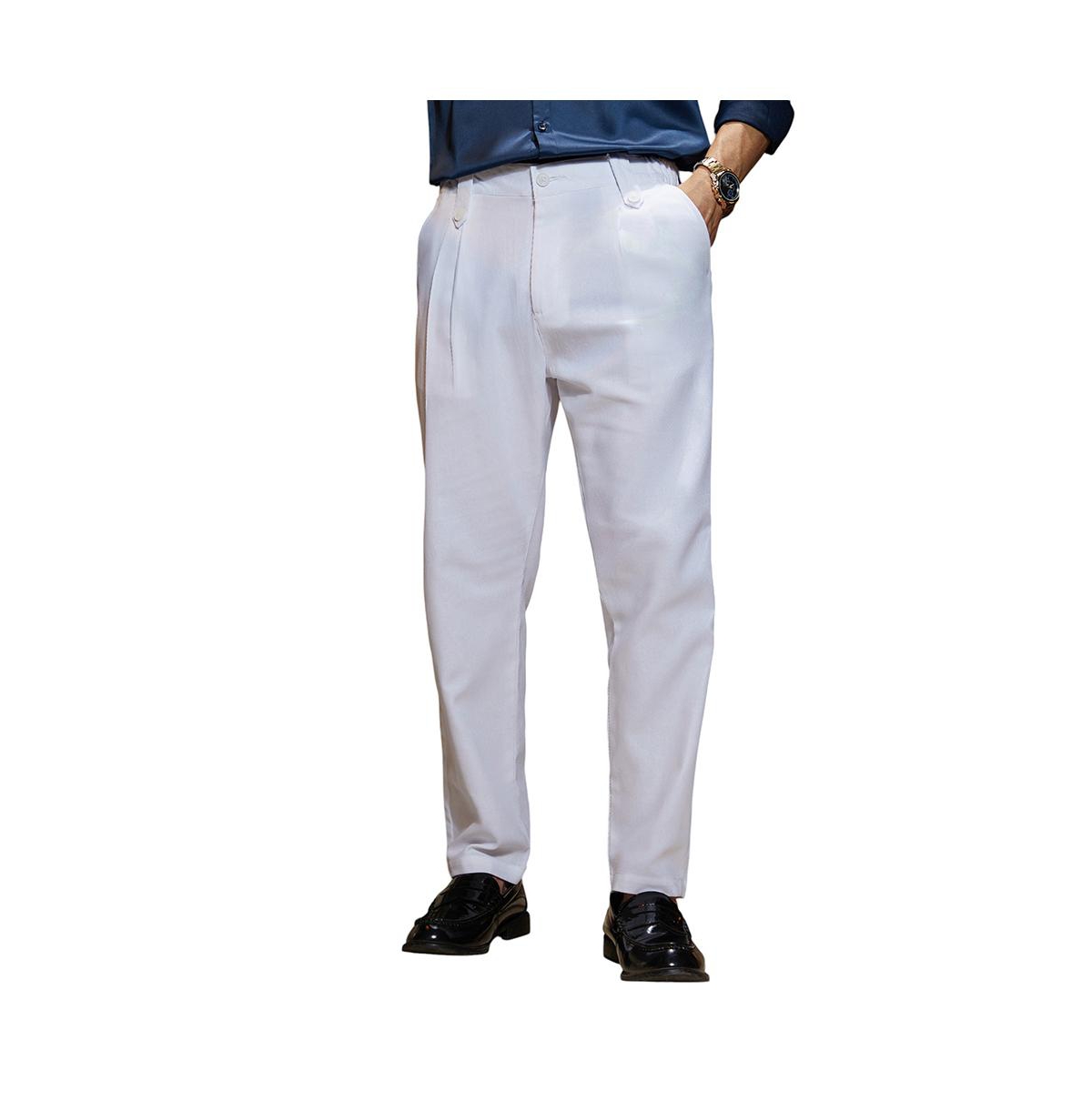 Men's Cream White Ribbed-Pleated Chino Trousers - White