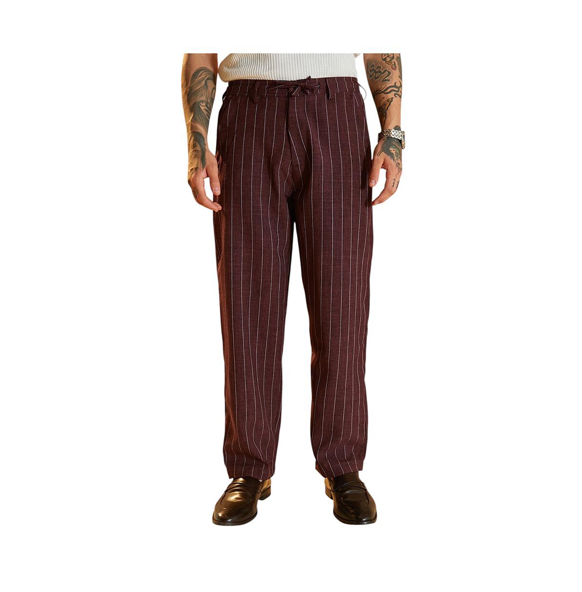 Men's Chocolate Brown Pinstriped Chino Trousers - Brown