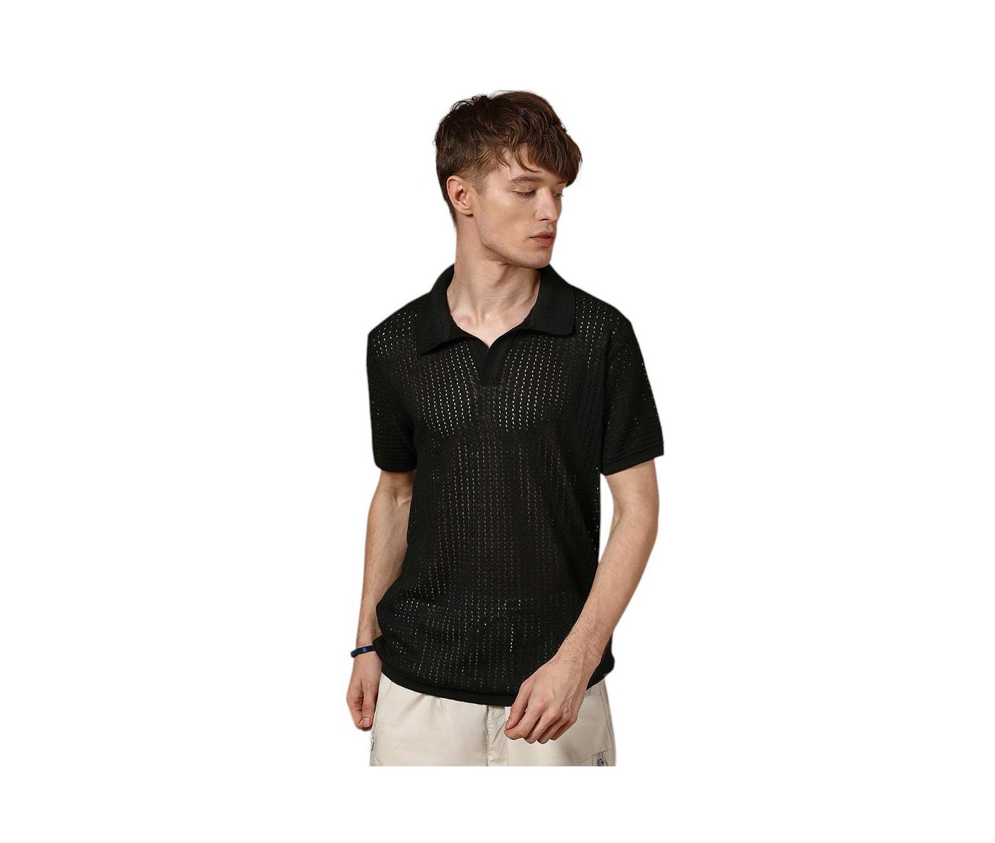 Мужская футболка Cahoot Campus Sutra Raven Black Textured-Knit Polo, цвет: Чёрный — фото 1