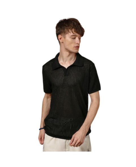 Мужская футболка Cahoot Campus Sutra Raven Black Textured-Knit Polo, цвет: Чёрный