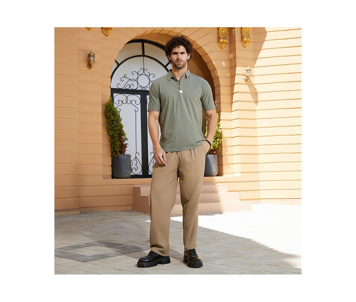 Мужская футболка Cahoot Campus Sutra Olive Green Seamless Cuboid Polo, цвет: Зелёный — фото 6