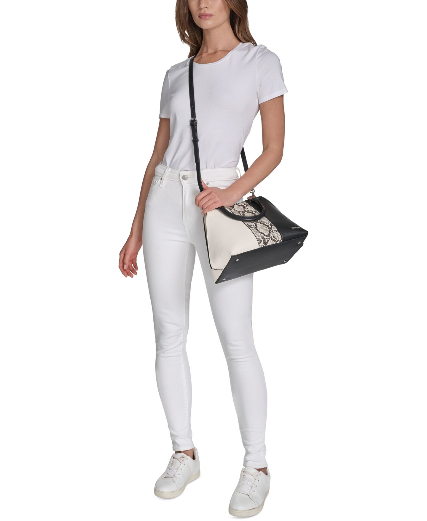 Женская сумка Calvin Klein Granite Convertible Pleated Satchel, цвет: Чёрный / Серебристый — фото 6