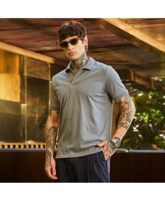 Men's Coin Grey Ribbed -Tactile Polo T-Shirt