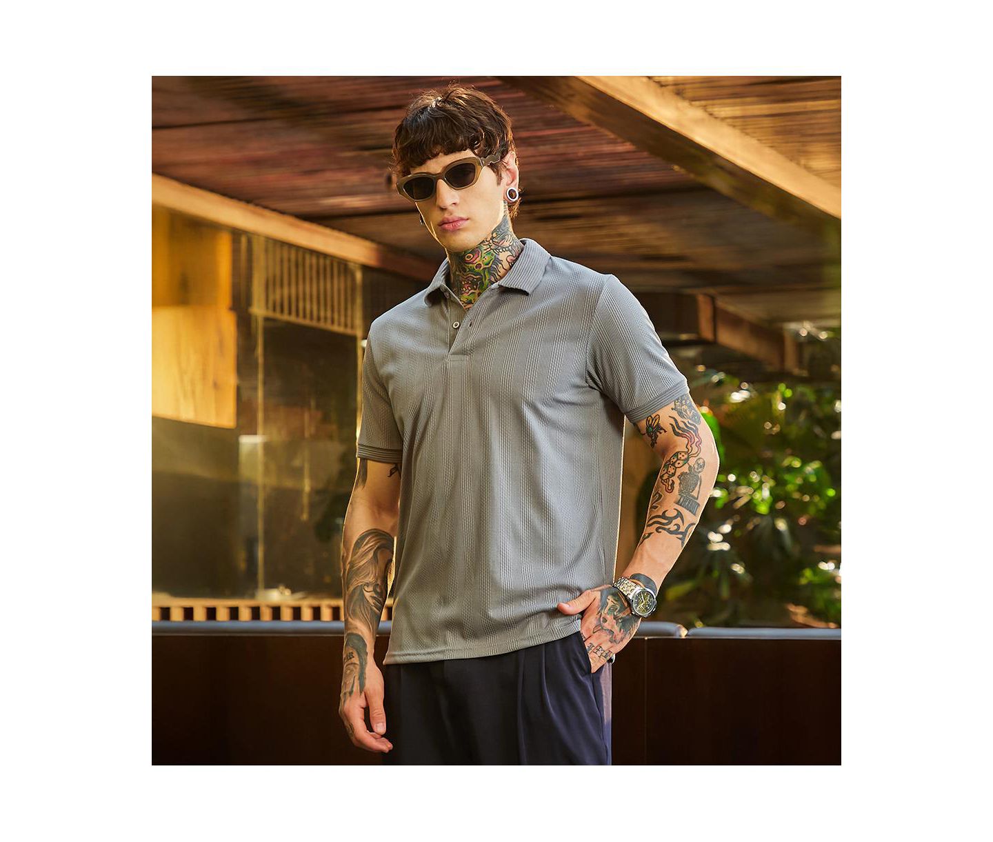 Мужская футболка Cahoot Campus Sutra Coin Grey Ribbed -Tactile Polo, цвет: Серый — фото 2